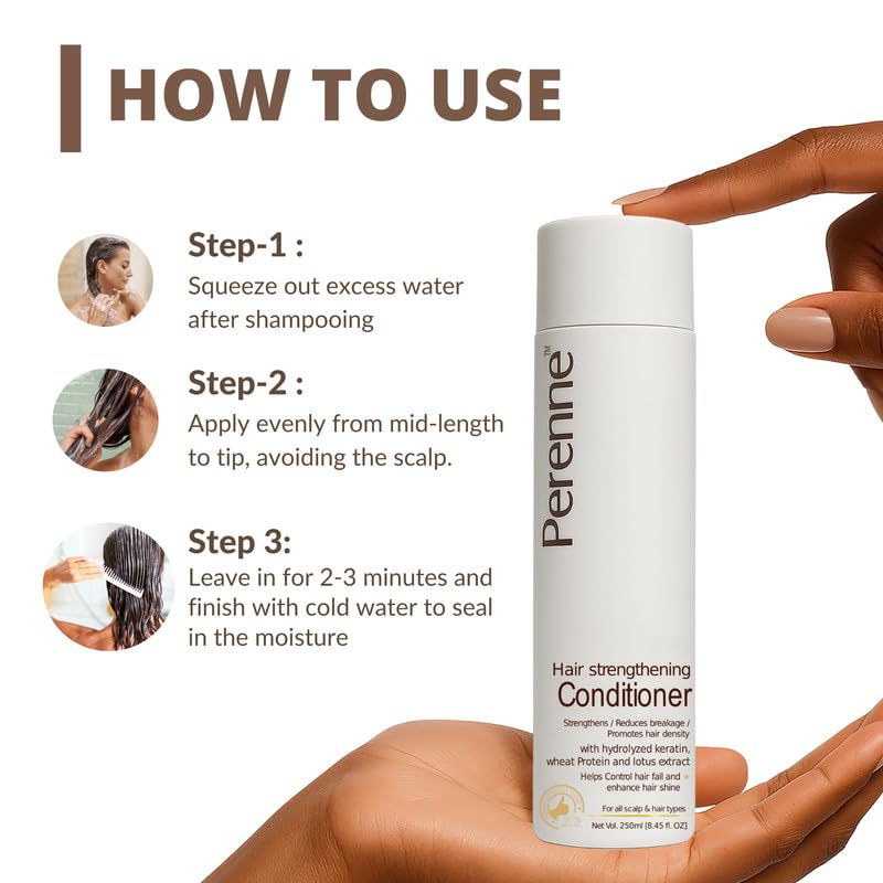 Perenne Hair Strengthening Conditioner with Hydrolyzed Keratin and Wheat Protein (250 ml) - Helps to Hair Fall control, Promotes Hair Growth for All Hair Types - Image 5
