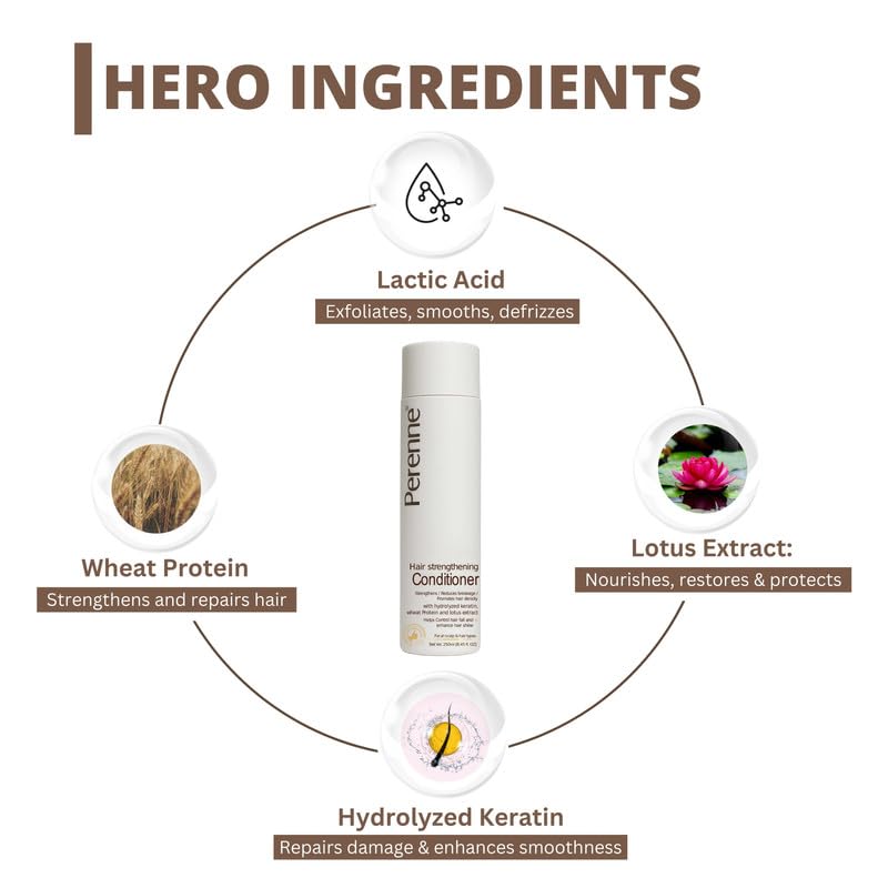 Perenne Hair Strengthening Conditioner with Hydrolyzed Keratin and Wheat Protein (250 ml) - Helps to Hair Fall control, Promotes Hair Growth for All Hair Types - Image 4