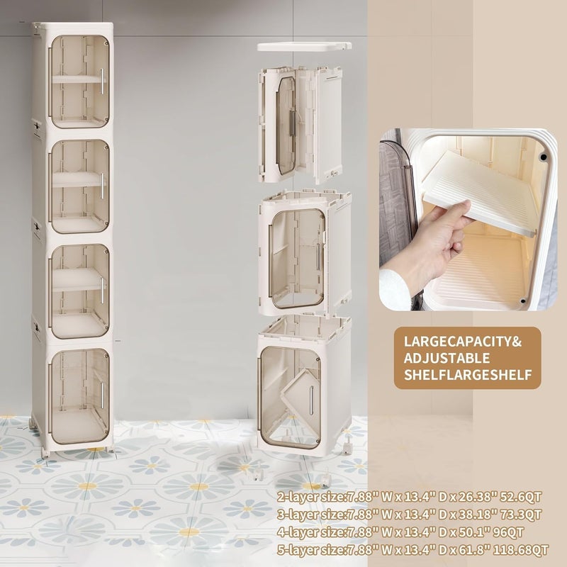 XICEN Narrow Bathroom Storage Cabinet with Wheels, 3 -Tier Plastic Slim Organizer with Adjustable Shelves, for Small Spaces, Bathroom, Kitchen, Laundry - Image 5