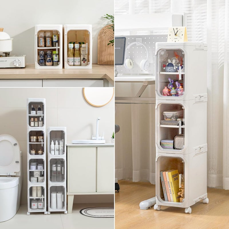 XICEN Narrow Bathroom Storage Cabinet with Wheels, 3 -Tier Plastic Slim Organizer with Adjustable Shelves, for Small Spaces, Bathroom, Kitchen, Laundry - Image 4