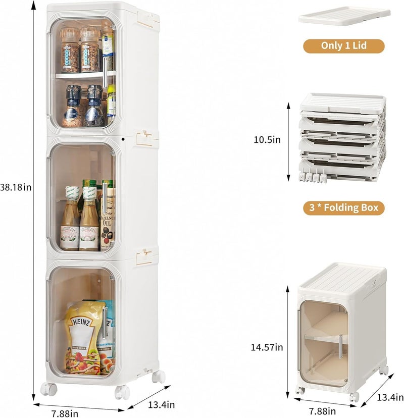 XICEN Narrow Bathroom Storage Cabinet with Wheels, 3 -Tier Plastic Slim Organizer with Adjustable Shelves, for Small Spaces, Bathroom, Kitchen, Laundry - Image 2