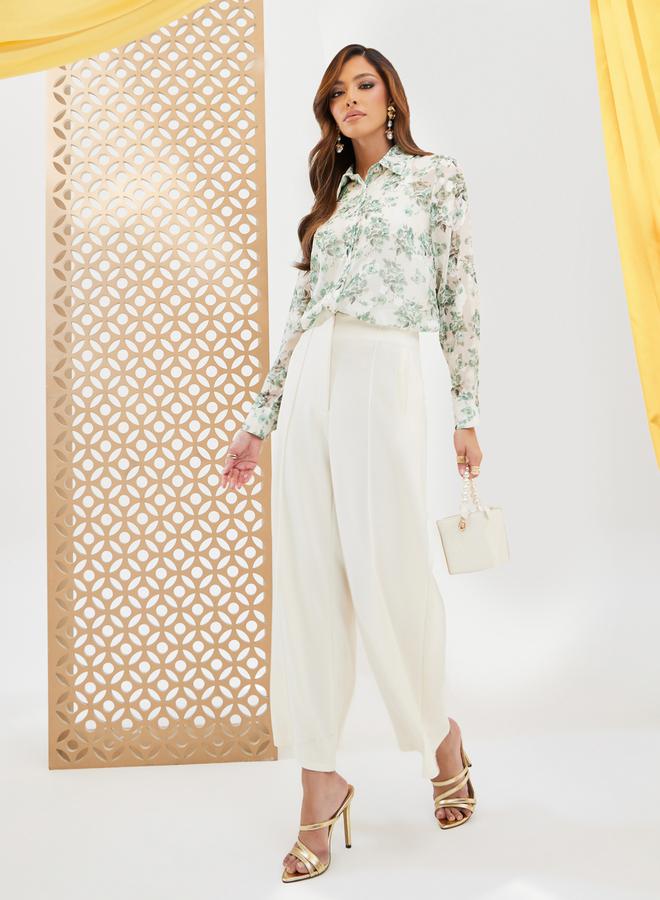 Styli Floral Print Oversized Spread Collar Shirt  - Image 1