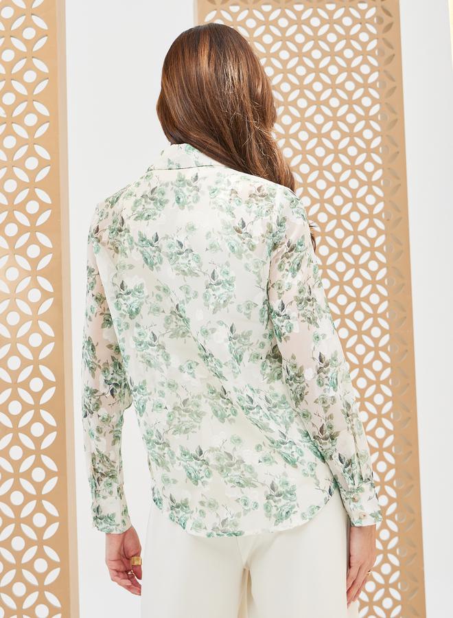 Styli Floral Print Oversized Spread Collar Shirt  - Image 4