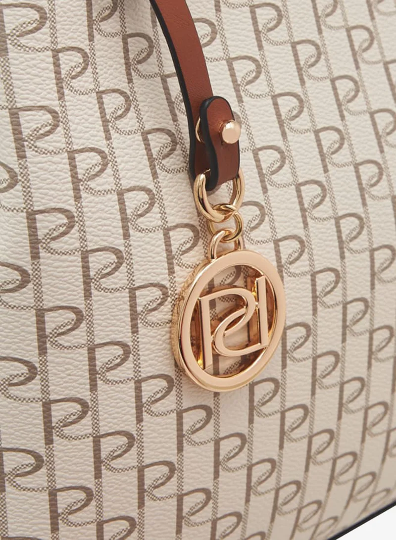 Paprika TAN Women's Monogram Print Tote Bag with Double Handle and Zip Closure for Women | Best Price UAE
