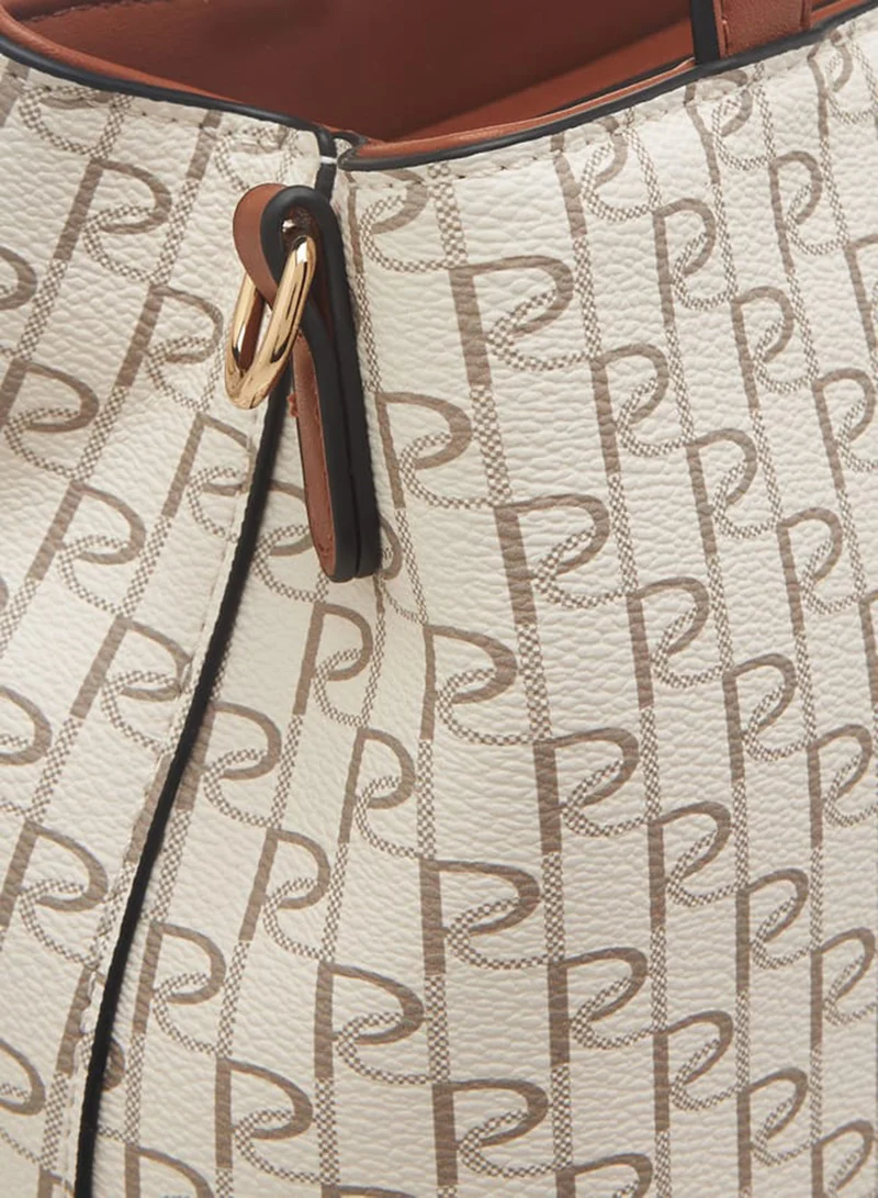 Paprika TAN Women's Monogram Print Tote Bag with Double Handle and Zip Closure for Women | Best Price UAE