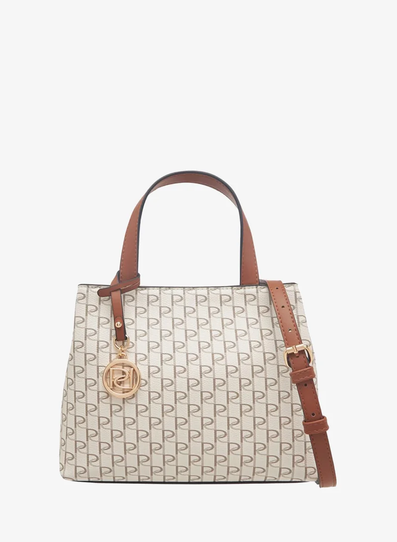 Women's Monogram Print Tote Bag with Double Handle and Zip Closure