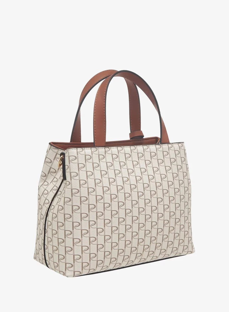 Paprika TAN Women's Monogram Print Tote Bag with Double Handle and Zip Closure for Women | Best Price UAE