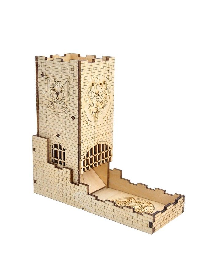 CZYY برج نرد قلعة مع صينية خشبية مقطوعة بالليزر بنقش تنين سهل الاستخدام مثالي لألعاب الطاولة D&D و RPG - Image 2