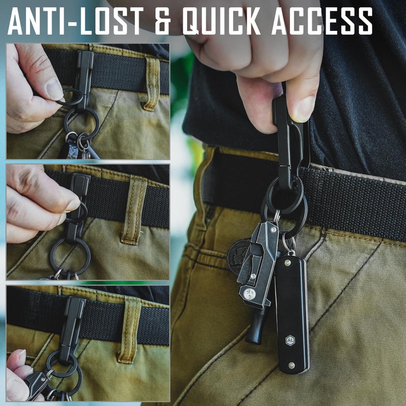 KeyUnity KS02BK EDC Belt Keychain Clip Quick Release, Stainless Steel Duty Belt Key Ring Holder for Pants, Jeans, Trousers (PVD Black) - Image 4