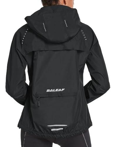 baleaf Women's Rain Jackets Waterproof Windbreaker Windproof Lightweight Running Cycling Jackets Reflective Packable Hooded Black M - Image 1