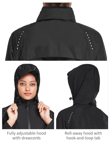 baleaf Women's Rain Jackets Waterproof Windbreaker Windproof Lightweight Running Cycling Jackets Reflective Packable Hooded Black M - Image 5