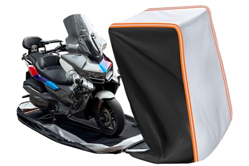 FJWDSC Full Enclosed Motorcycle Cover Waterproof Outdoor/Indoor Storage Waterproof Motorcycle Cover Heavy Duty with Reflective Strips Fits Scooter/Touring Motorcycles Length up to 108"（Black+Sliver） - Image 1