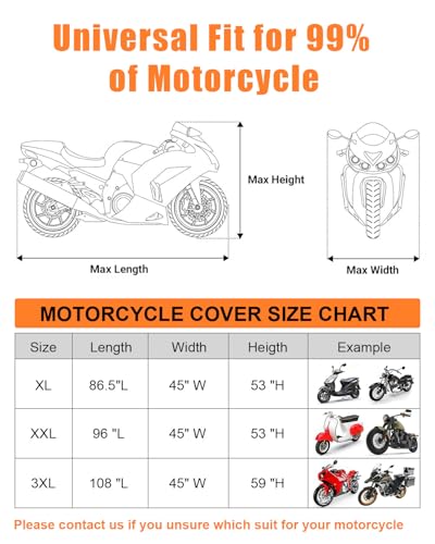 FJWDSC Full Enclosed Motorcycle Cover Waterproof Outdoor/Indoor Storage Waterproof Motorcycle Cover Heavy Duty with Reflective Strips Fits Scooter/Touring Motorcycles Length up to 108"（Black+Sliver） - Image 5