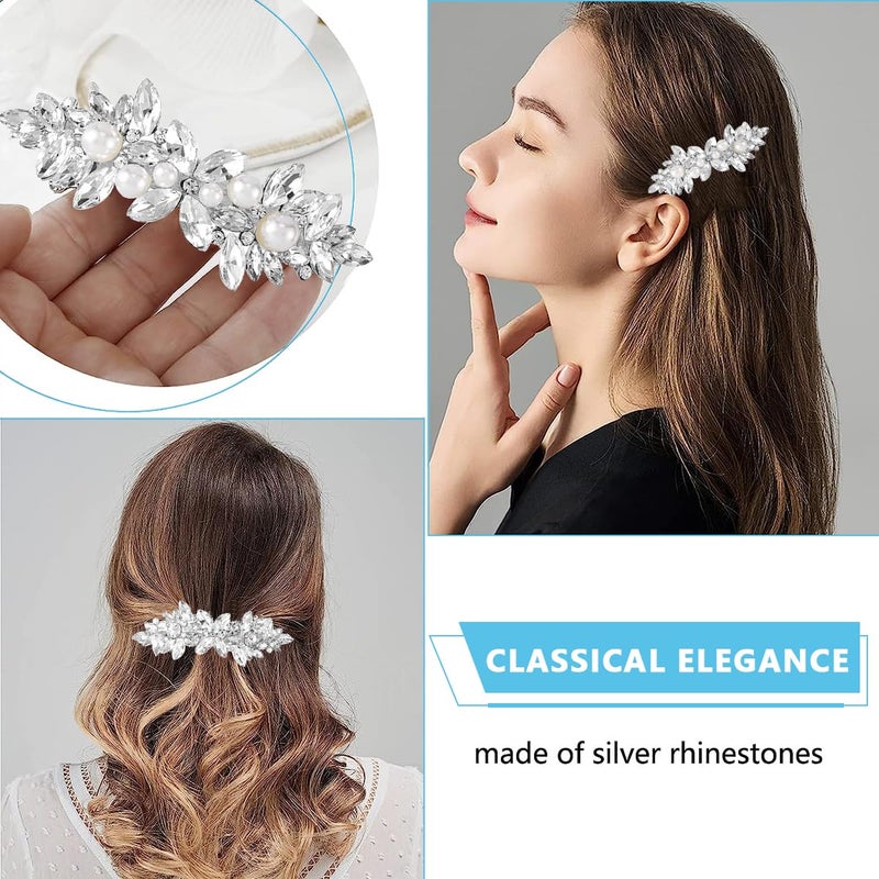 M'AYCREATE MAYCREATE® 2Pcs Rhinestone Hair Clips for Women Stylish Latest Crystal Pearl Hair Barrettes, Silver French Hairpin Flower Hair Clip Bridal Hair Accessories for Daily, Party, Wedding - Image 5