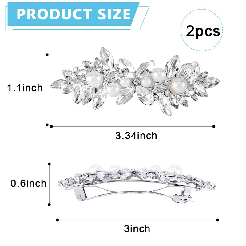 M'AYCREATE MAYCREATE® 2Pcs Rhinestone Hair Clips for Women Stylish Latest Crystal Pearl Hair Barrettes, Silver French Hairpin Flower Hair Clip Bridal Hair Accessories for Daily, Party, Wedding - Image 2