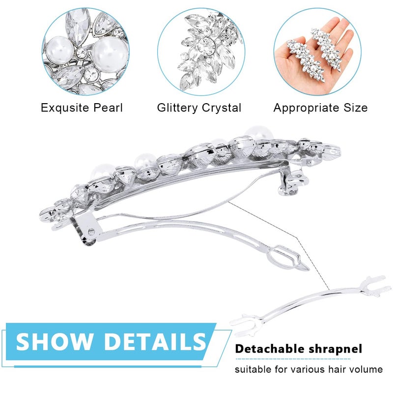 M'AYCREATE MAYCREATE® 2Pcs Rhinestone Hair Clips for Women Stylish Latest Crystal Pearl Hair Barrettes, Silver French Hairpin Flower Hair Clip Bridal Hair Accessories for Daily, Party, Wedding - Image 3
