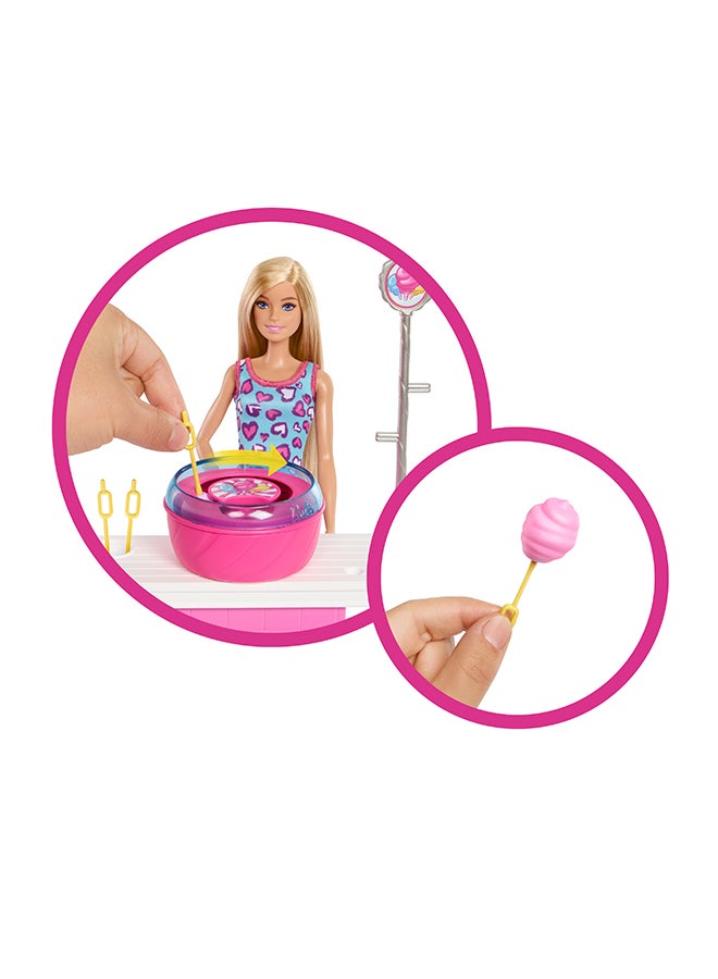 Barbie Mysteries: Beach Detectives Barbie “Malibu” Doll & Cotton Candy Game Booth Playset With 20 Accessories Including Prizes - Image 3