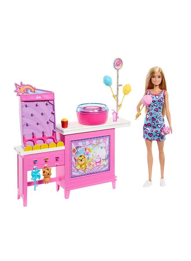 Barbie Mysteries: Beach Detectives Barbie “Malibu” Doll & Cotton Candy Game Booth Playset With 20 Accessories Including Prizes - Image 1