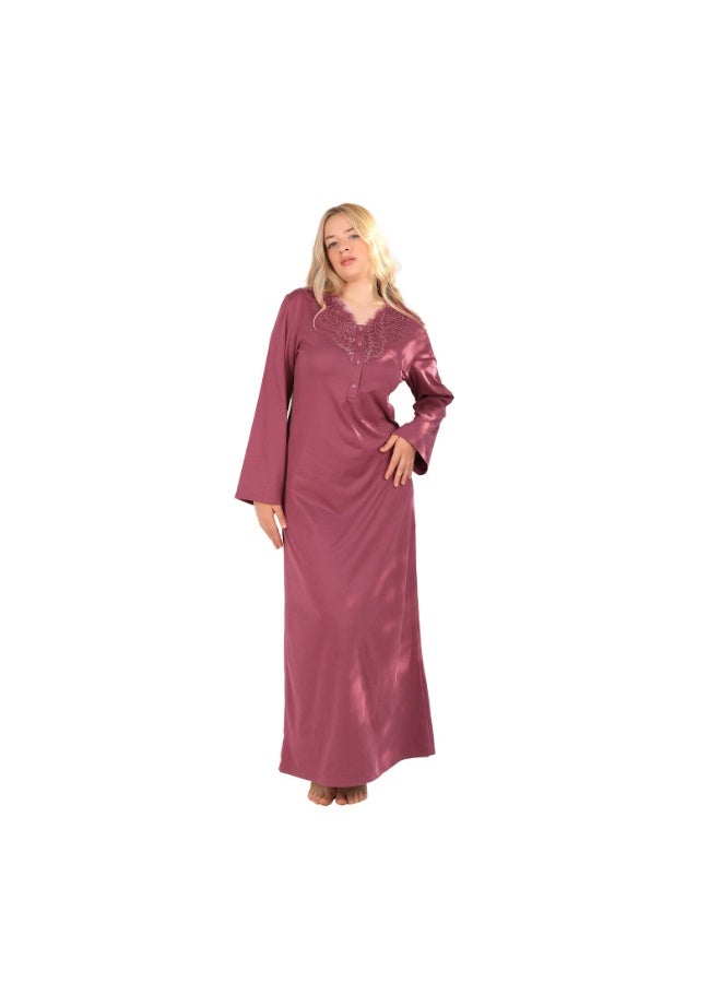 Dadoush Women's Embroidered Cotton Maxi Abaya - Long Modest Sleepwear | Soft Nightgown with Elegant Chest Detail - Image 1