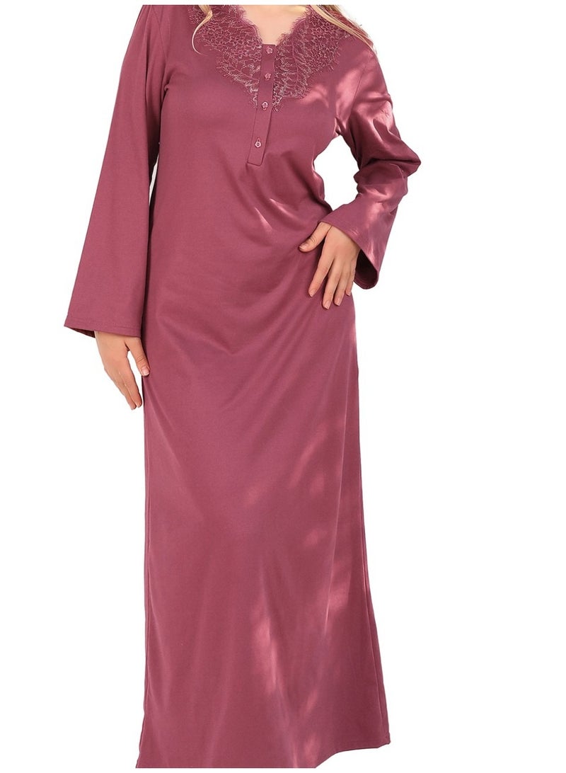 Dadoush Women's Embroidered Cotton Maxi Abaya - Long Modest Sleepwear | Soft Nightgown with Elegant Chest Detail - Image 3