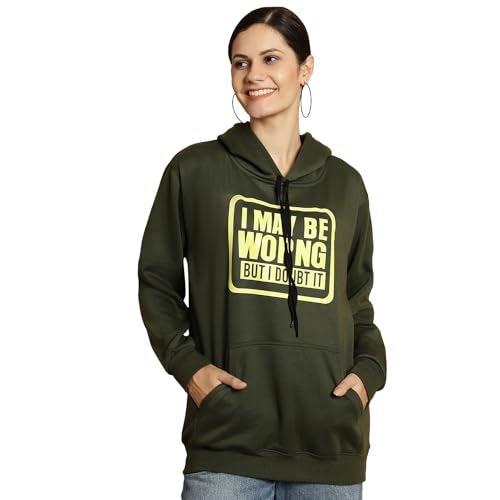 Mack JONNEY Olive Printed Hooded Cotton Fleece Sweatshirt for Women-MACK32497 - Image 3