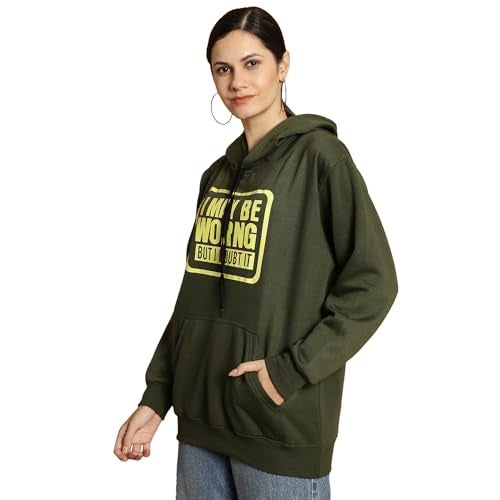 Mack JONNEY Olive Printed Hooded Cotton Fleece Sweatshirt for Women-MACK32497 - Image 4