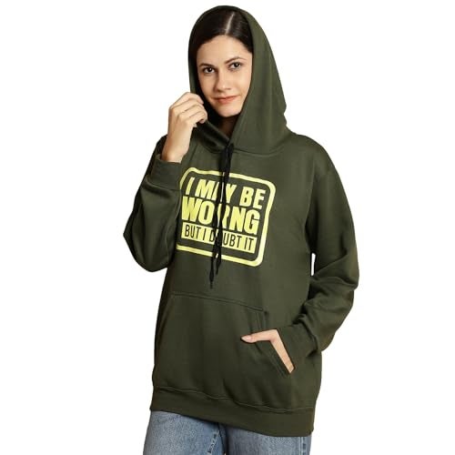 Mack JONNEY Olive Printed Hooded Cotton Fleece Sweatshirt for Women-MACK32497 - Image 1