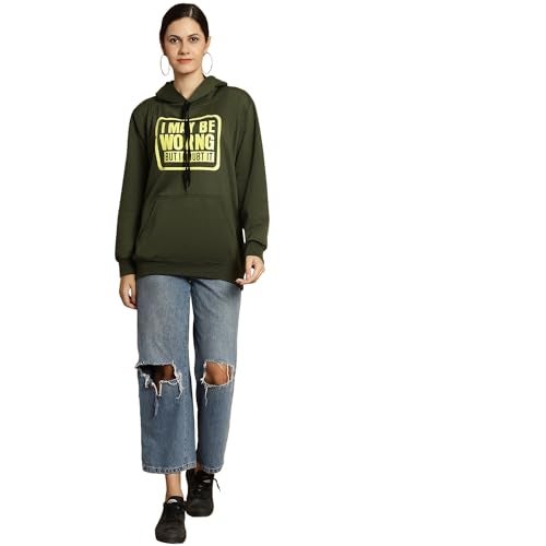 Mack JONNEY Olive Printed Hooded Cotton Fleece Sweatshirt for Women-MACK32497 - Image 5
