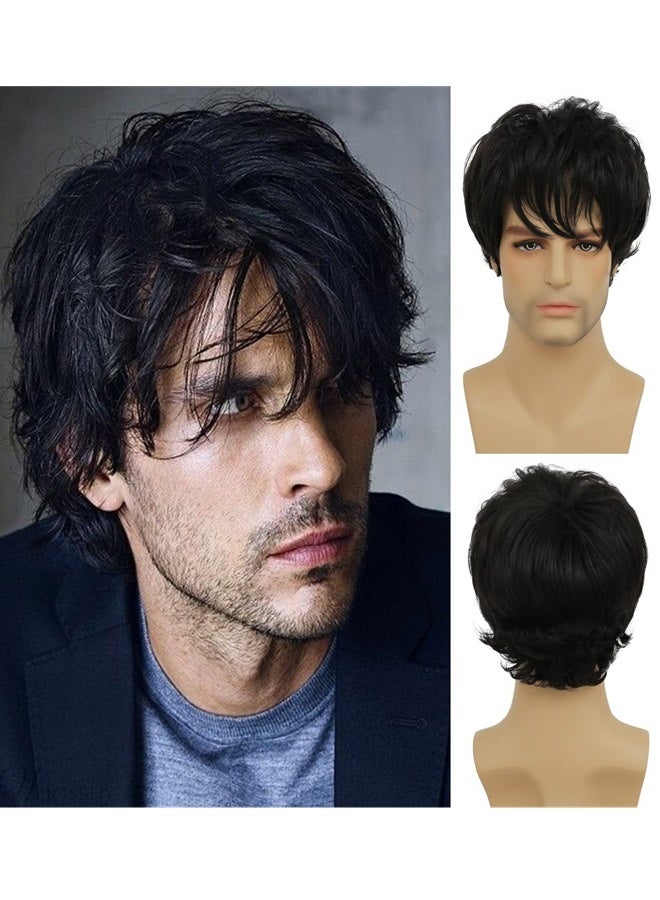 Men's black shorts with front curly hair costume wig suitable for role-playing Halloween costume party wig - Image 1