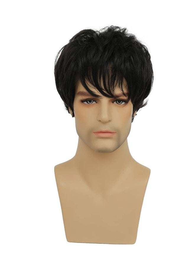 Men's black shorts with front curly hair costume wig suitable for role-playing Halloween costume party wig - Image 2