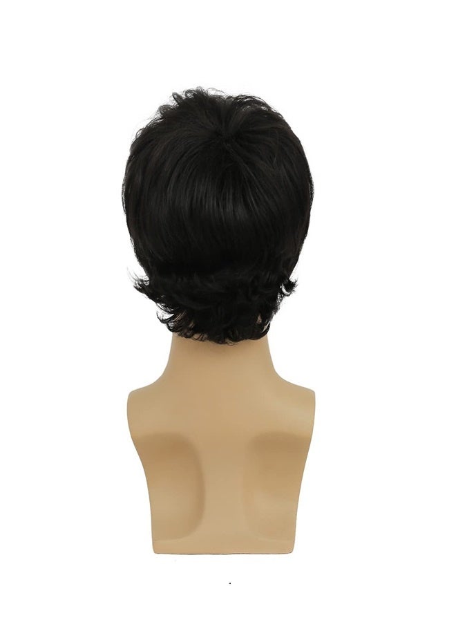 Men's black shorts with front curly hair costume wig suitable for role-playing Halloween costume party wig - Image 3