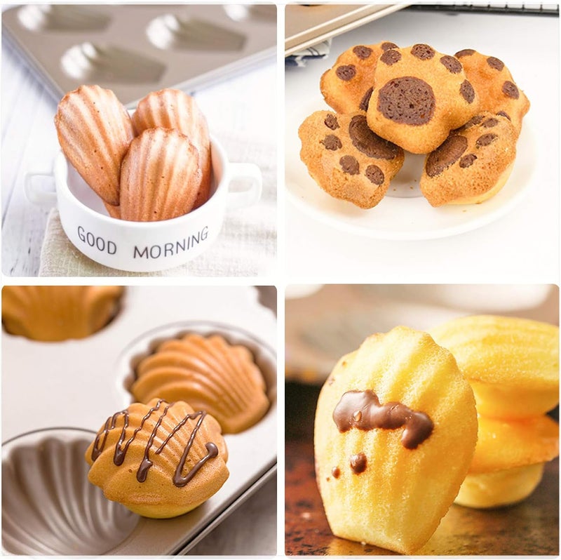 Beasea 3 Pack Madeleine Pans, 10x7 Inch 6 Cavity Nonstick Cat Shaped Cake Cookies Pan Carbon Steel Madeleine Mold Shell Madeline Pan - Image 5