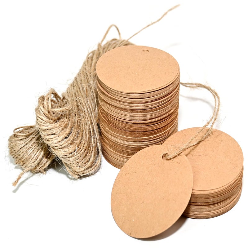 AUUTI 200pcs Kraft Gift Tags - Round Paper Tags for Gifts with Jute Twine, Custom Tag for Wedding Christmas Crafts, (Brown) - Image 1