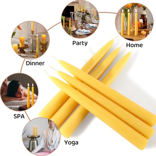 MAKALONE 18 Pack Beeswax Taper Candles, 8 Inch Handcrafted Pure Natural Bees Wax Candle Sticks, 8H Long Burning Dripless & Smokeless Unscented Tapered Candlesticks for Home Decor, Wedding, Dinner, Vigil - Image 5