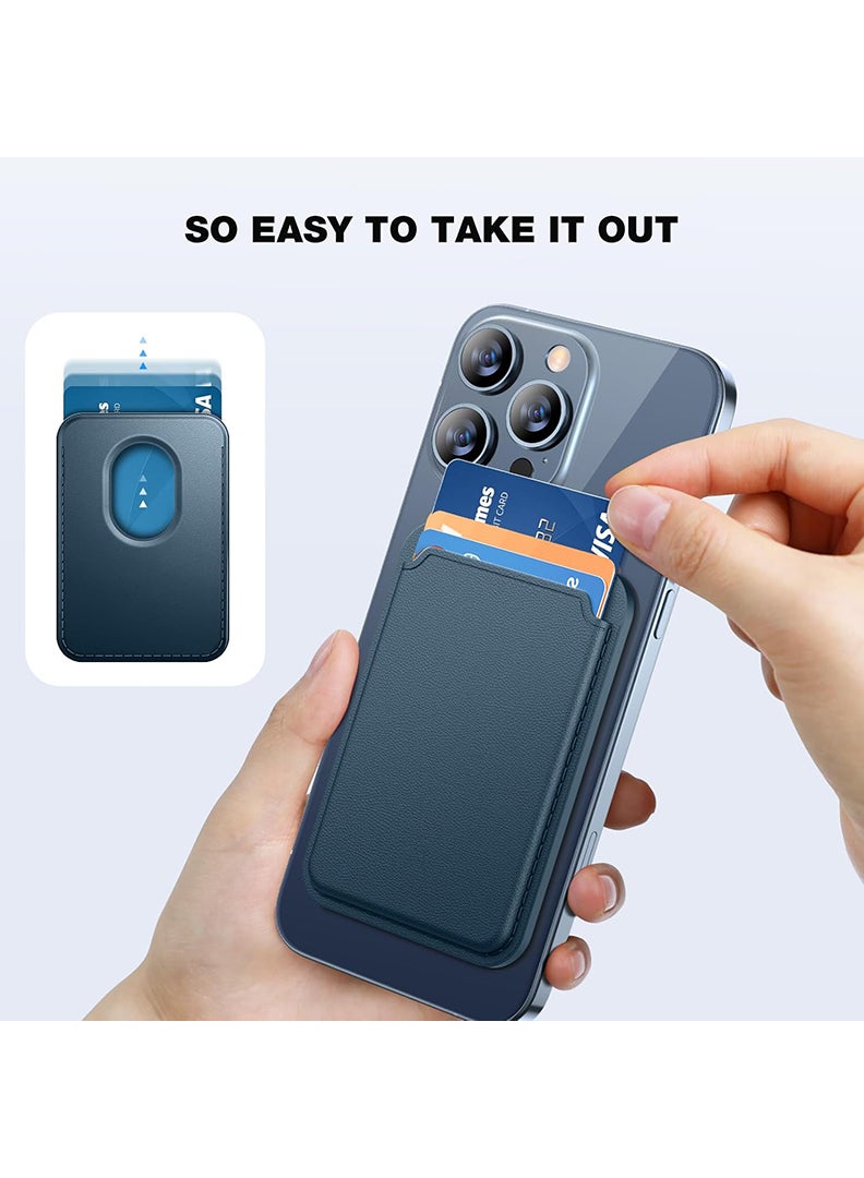 Theodor Magnetic Wallet, Compatible with MagSafe Wallet, for iPhone Wallet, for iPhone 16/15/14/13/12 Series, Not for iPhone 13/12 mini, 3 Card Holder, Vegan Leather, Navy - Cat on books - Image 5
