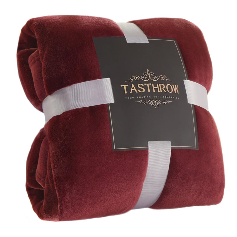 TASTHROW Large Flannel Fleece Throw Blanket 5070 Inch Cozy Lightweight Thick Blanket All Seasons Suitable for Women Men and Kids Burgundy