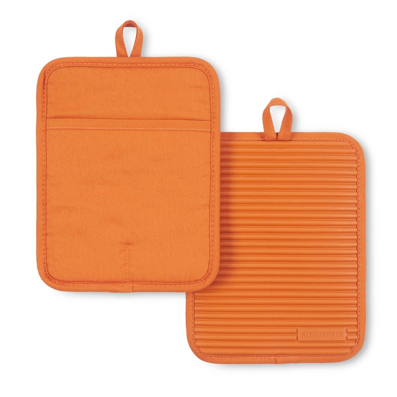 KitchenAid Ribbed Soft Silicone Pot Holder 2-Pack Set  Honey  7""x9"" - Image 1