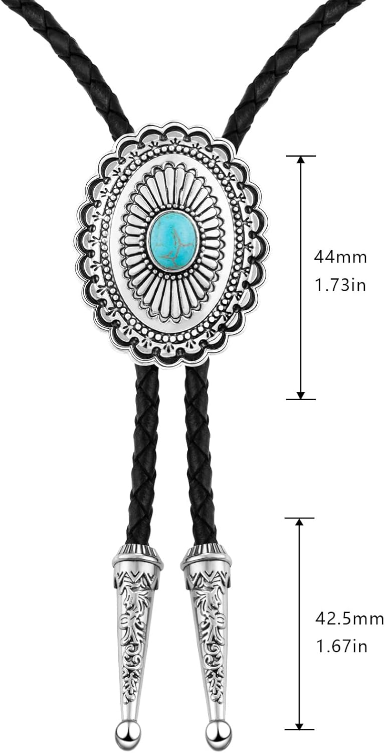 LAXPICOL Vintage Turquoise Stone Bolo Tie For Men Western Cowboy Oval Cool Retro Bola Tie Necktie For Men - Image 2