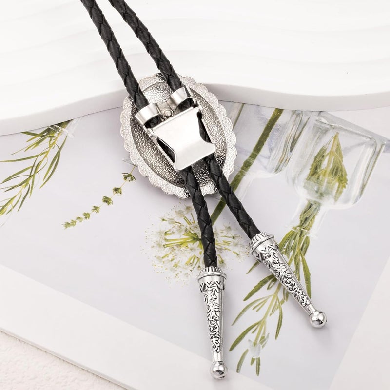 LAXPICOL Vintage Turquoise Stone Bolo Tie For Men Western Cowboy Oval Cool Retro Bola Tie Necktie For Men - Image 5