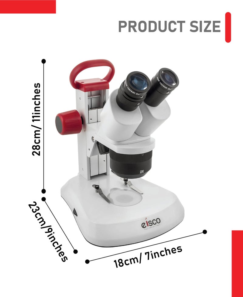 EISCO Premium Redline Stereo Binocular Microscope – Dual Magnification 10X/20X – Incident & Transmitted LED with Adjustable Illumination – Wide Field Eyepieces, Eyeshades, Durable Carry Handle - Image 2