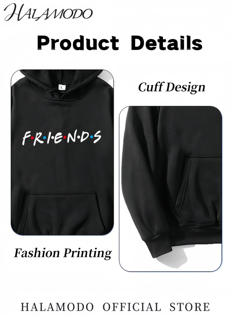 HALAMODO Unisex Hoodies Long-Sleeved Printed Tops Casual Sweatshirts Soft Sportswear Fashion Youth Pullovers with Drawstrings and Large Pockets for Daily Wear - Image 3