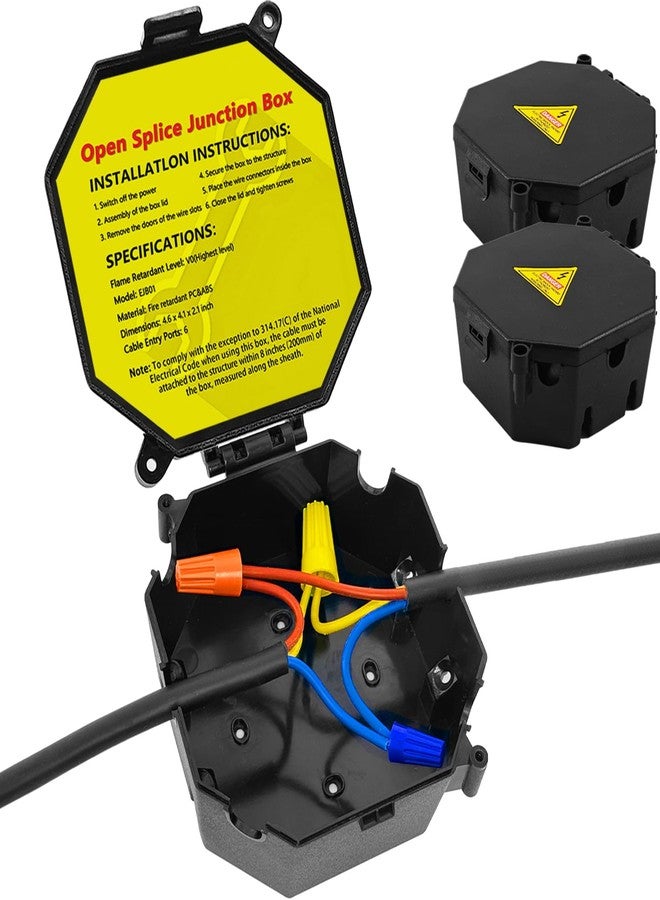 MIARALA Black Open Splice Junction Box (2 Pack), Electrical Splice Box Wire Junction Box with Cover V0 Flame Retardant Rating(Highest Level) - Image 1