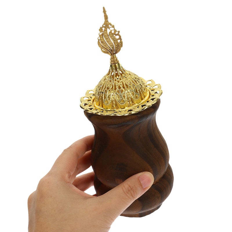 Wood Grain Incense Holder Handheld Black Hollow Temple Top Burner for Home Aromatherapy - Image 4