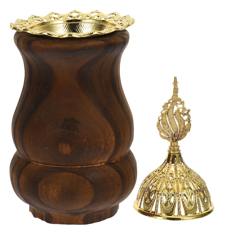 Wood Grain Incense Holder Handheld Black Hollow Temple Top Burner for Home Aromatherapy - Image 2