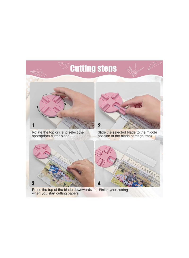SYOSI Paper Trimmer, 4 Styles Craft Paper Cutter Multi-Function Scrapbooking Tool, for Cutting Paper Photos Scrapbook Postcard, for School, Office (Straight, Wave, Perforated and Creasing Lines) (Pink) - Image 2