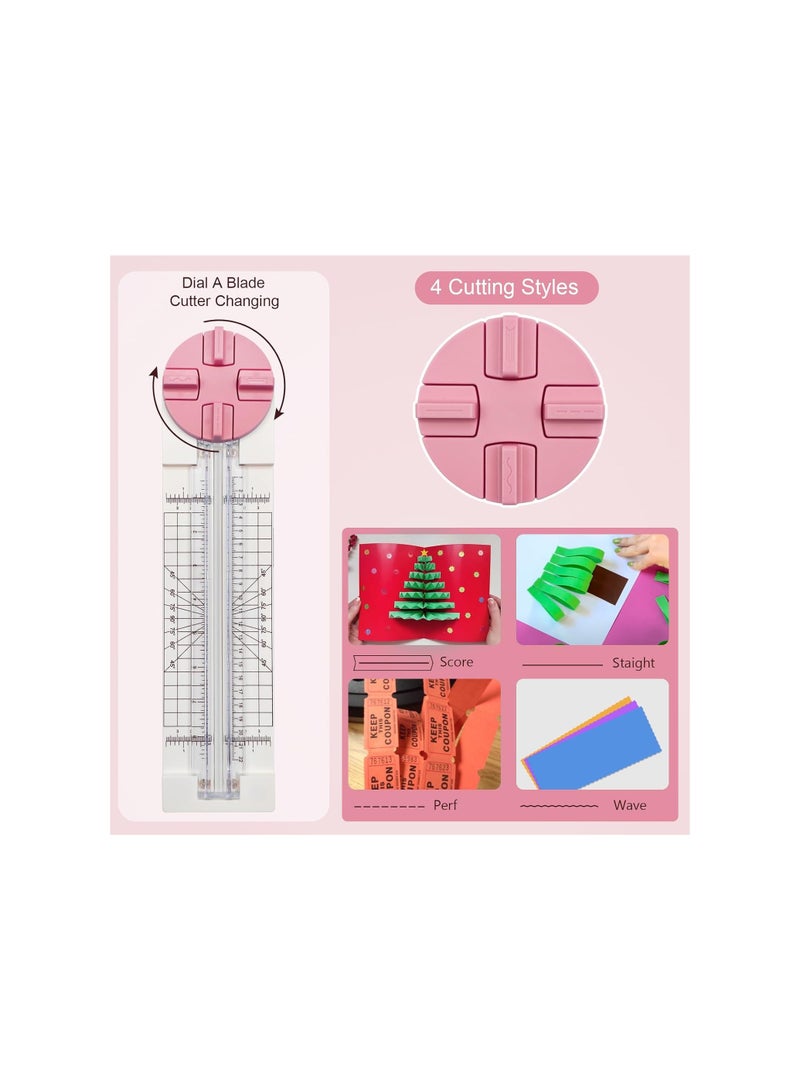 SYOSI Paper Trimmer, 4 Styles Craft Paper Cutter Multi-Function Scrapbooking Tool, for Cutting Paper Photos Scrapbook Postcard, for School, Office (Straight, Wave, Perforated and Creasing Lines) (Pink) - Image 4