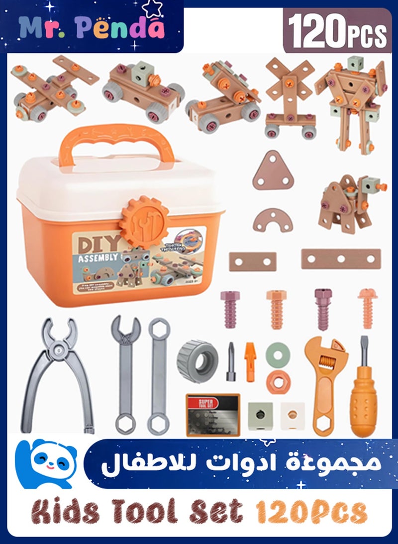 Mr. Penda 120 Pcs Kids Tool Set with Storage Box, Toddler Tool Kit, Construction Take Apart Toy DIY Screw Puzzle Assembly Montessori Educational Preschool Baby Pretend Play Toy Birthday Gift for Boy Girl Ages 3+ - Image 1