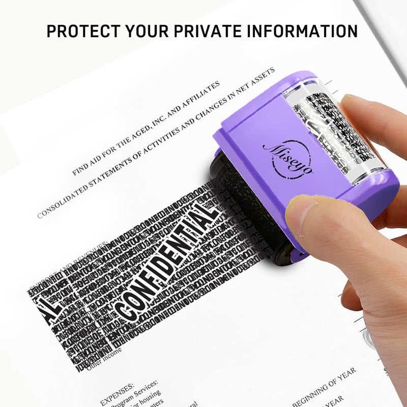Miseyo Identity Theft Protection Roller Stamp Set - Purple (6 Refill Ink Incleded) - Image 4