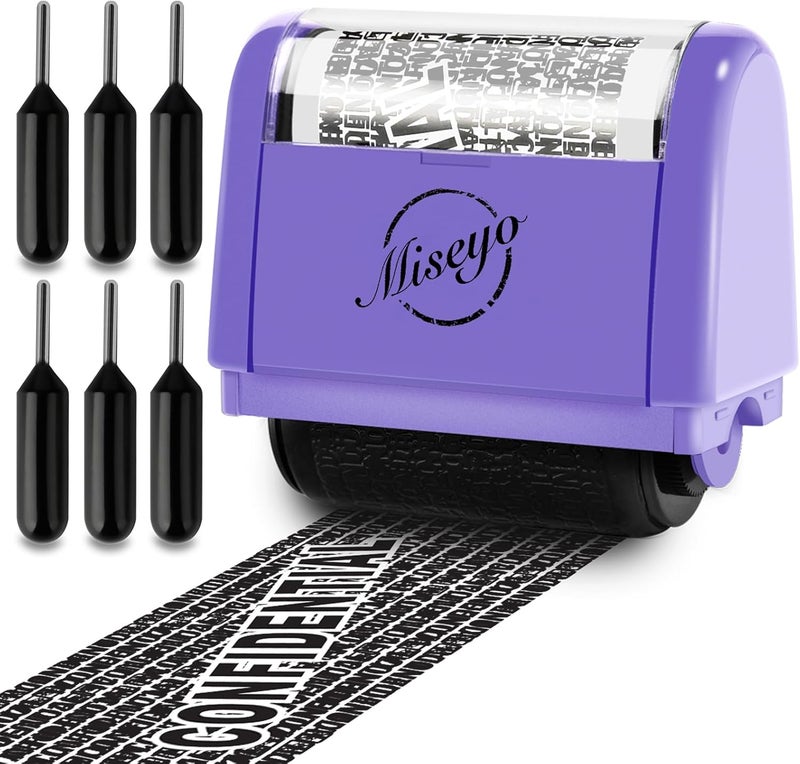 Miseyo Identity Theft Protection Roller Stamp Set - Purple (6 Refill Ink Incleded) - Image 1