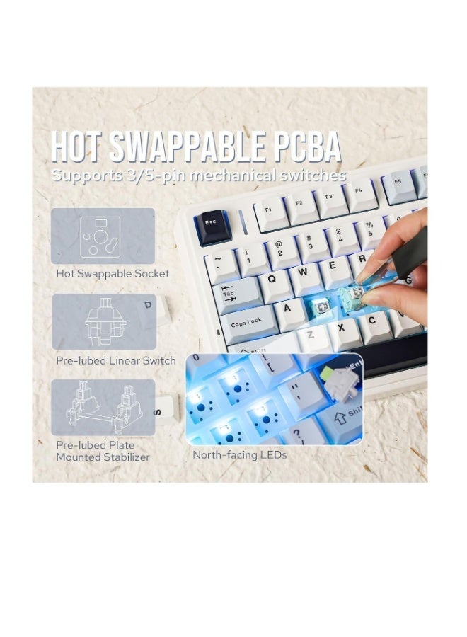 AULA F75 Gasket Mechanical Keyboard 75% Wireless – Hot Swappable RGB Gaming Keyboard with Knob, Bluetooth / 2.4GHz / USB-C, Light Blue, LEOBOG Reaper Switch - Image 4